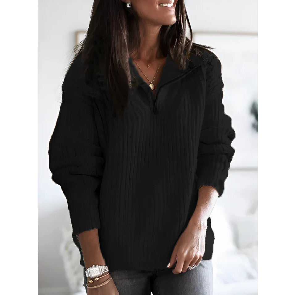 Donna - Comfort Zip-Up Sweater-Black