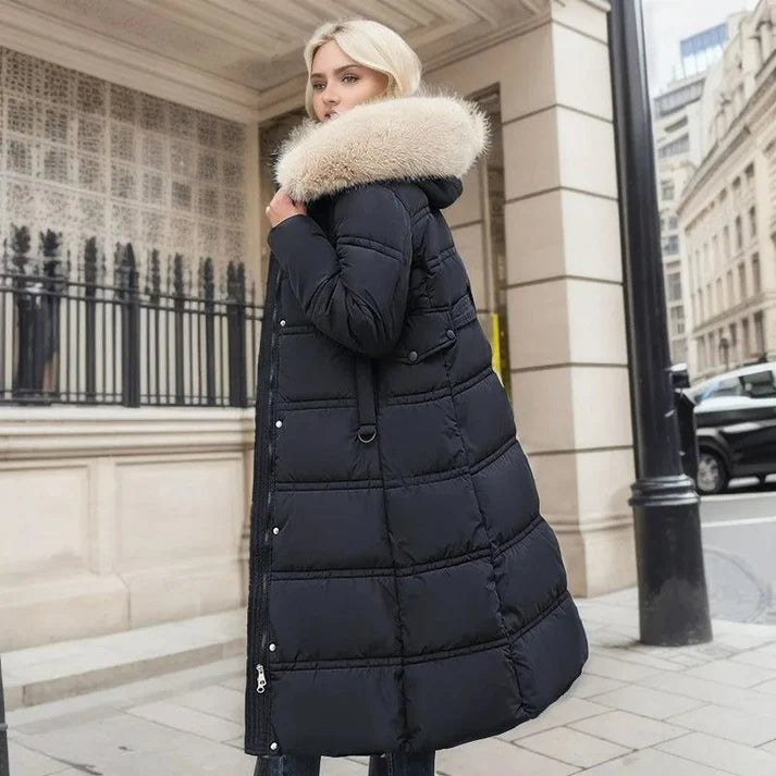 Esther - Windproof Winter Coat-Black-White