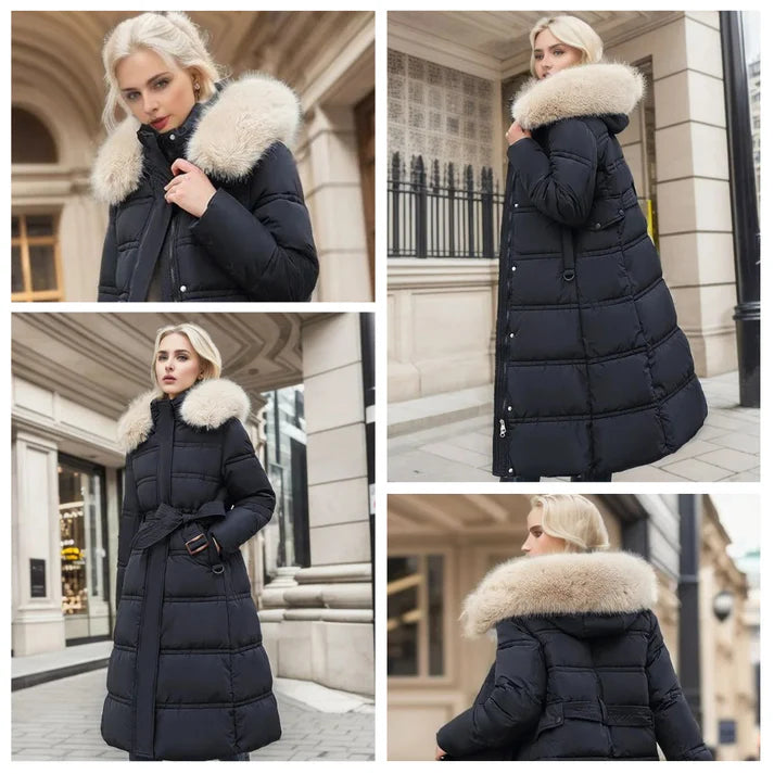 Esther - Windproof Winter Coat-Black-White