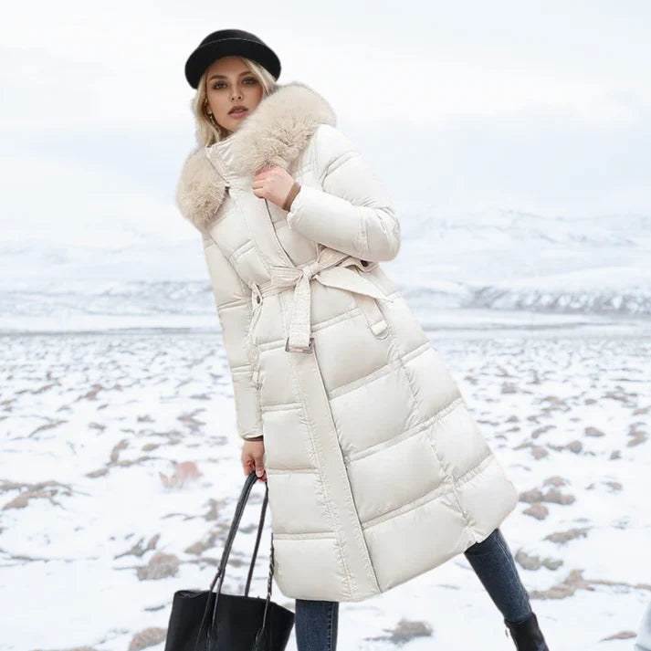 Esther - Windproof Winter Coat-White-Beige