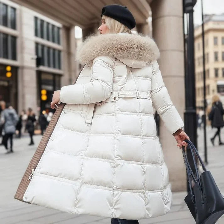 Esther - Windproof Winter Coat-White-Beige