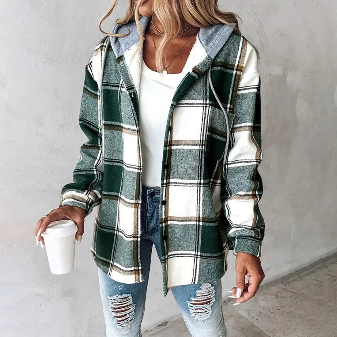 Felicia - Classic Check Cardigan-Green