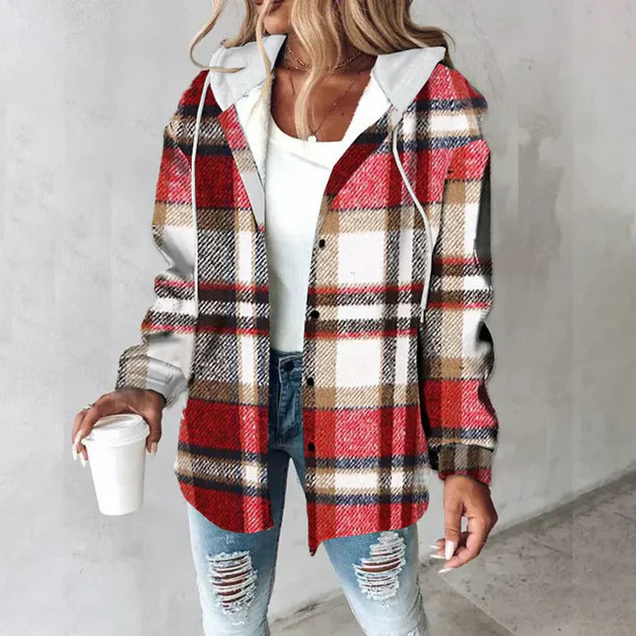 Felicia - Classic Check Cardigan-Red