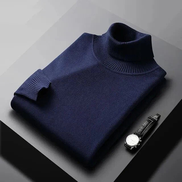 Jack - Merino Wool Turtleneck for Men - Navy Blue