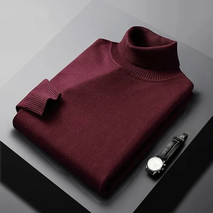 Jack - Merino Wool Turtleneck for Men - Wine Red
