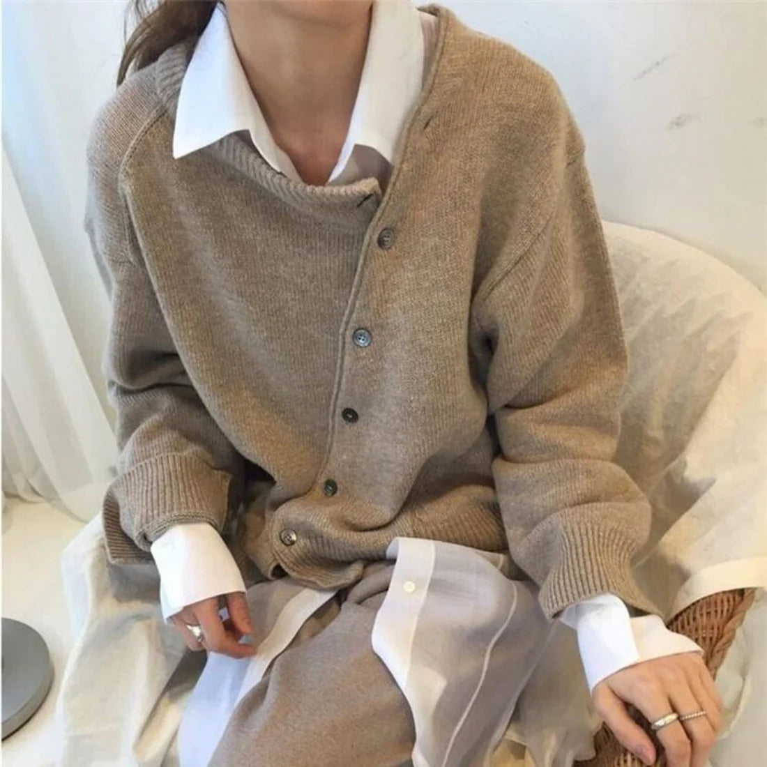 Lisa - Unique Wrap Sweater-Brown