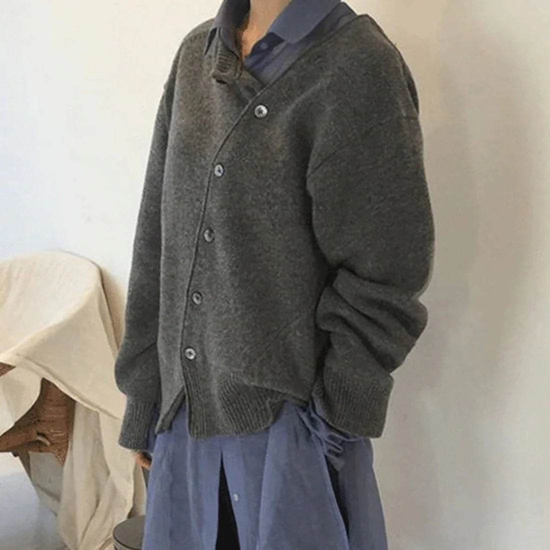 Lisa - Unique Wrap Sweater-Gray