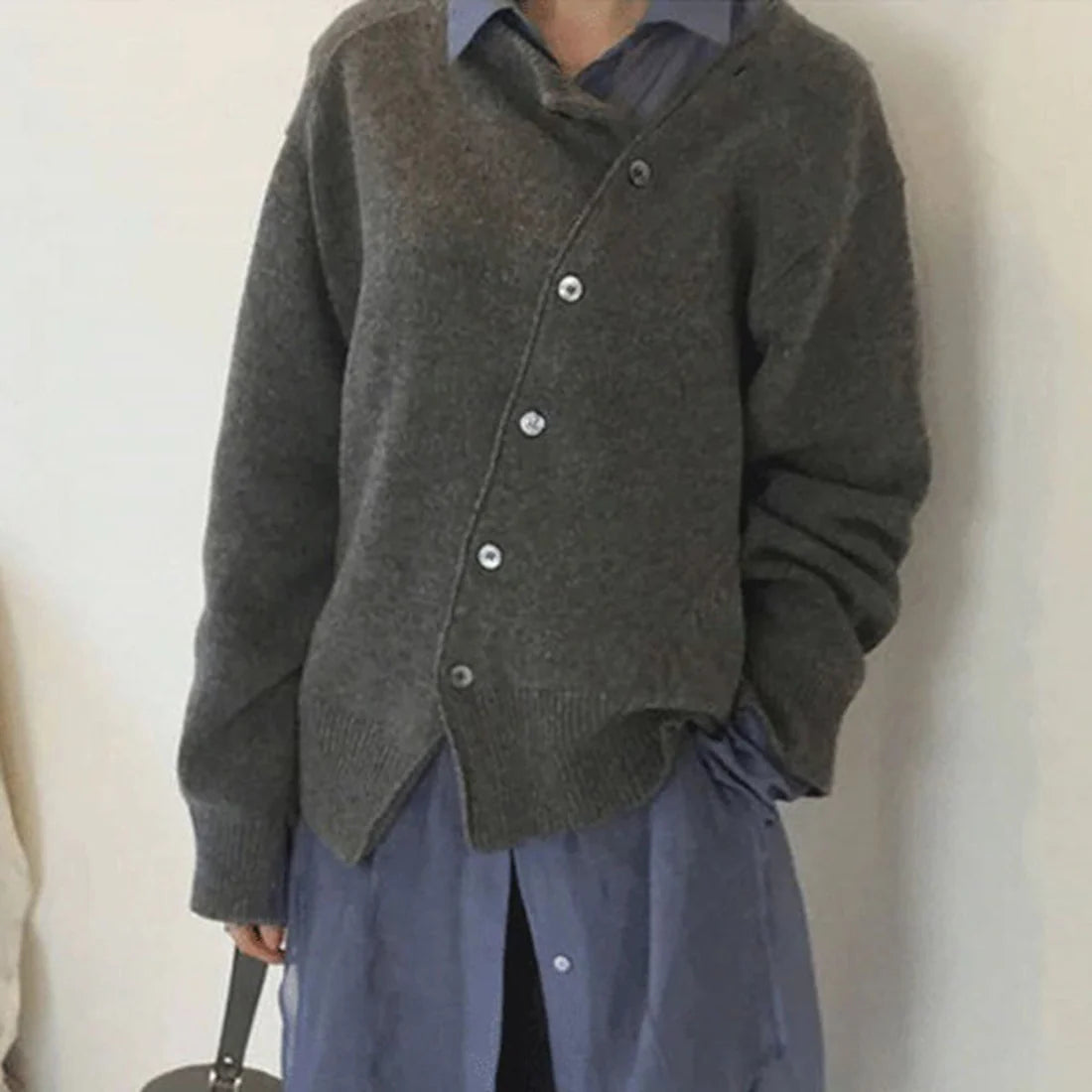 Lisa - Unique Wrap Sweater-Gray