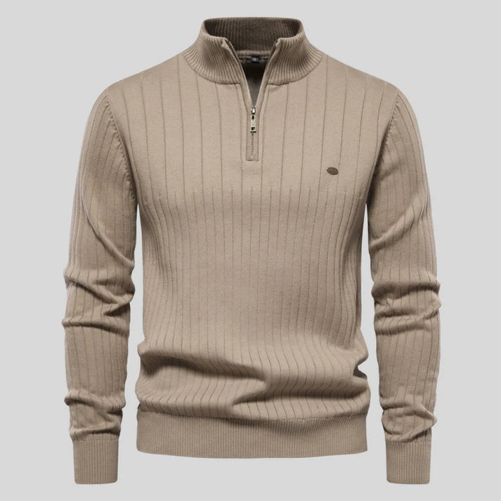 Reinaldo - Stylish Sweater with Short Zipper-Beige