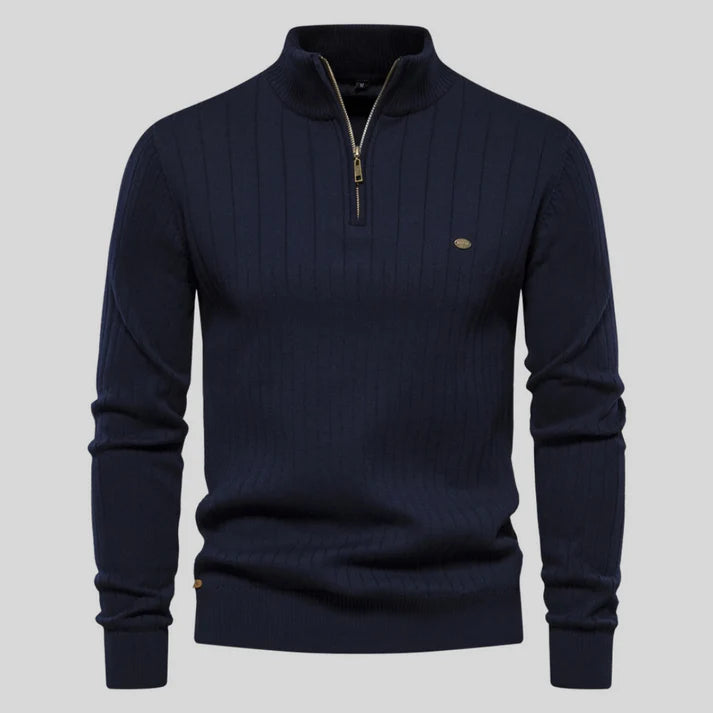 Reinaldo - Stylish Sweater with Short Zipper-Blue