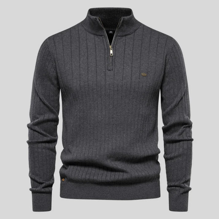 Reinaldo - Stylish Sweater with Short Zipper-Gray