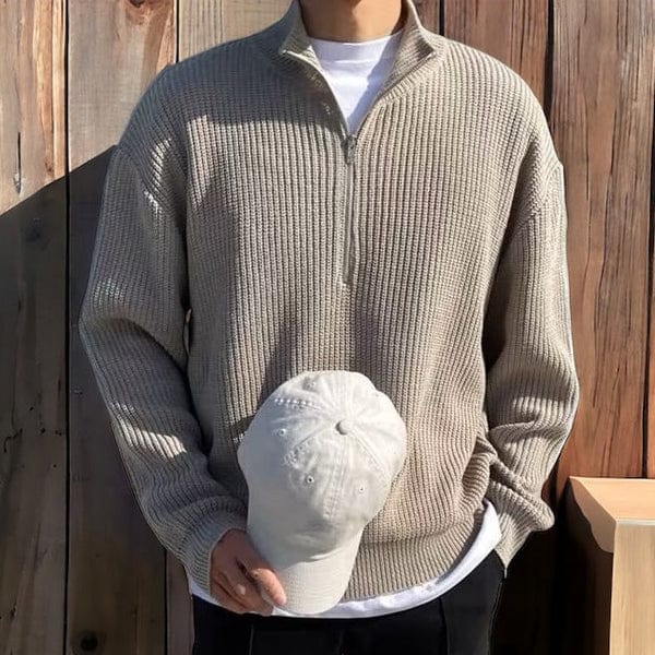 Shawn - Classic Old Money Zip Sweater-Beige