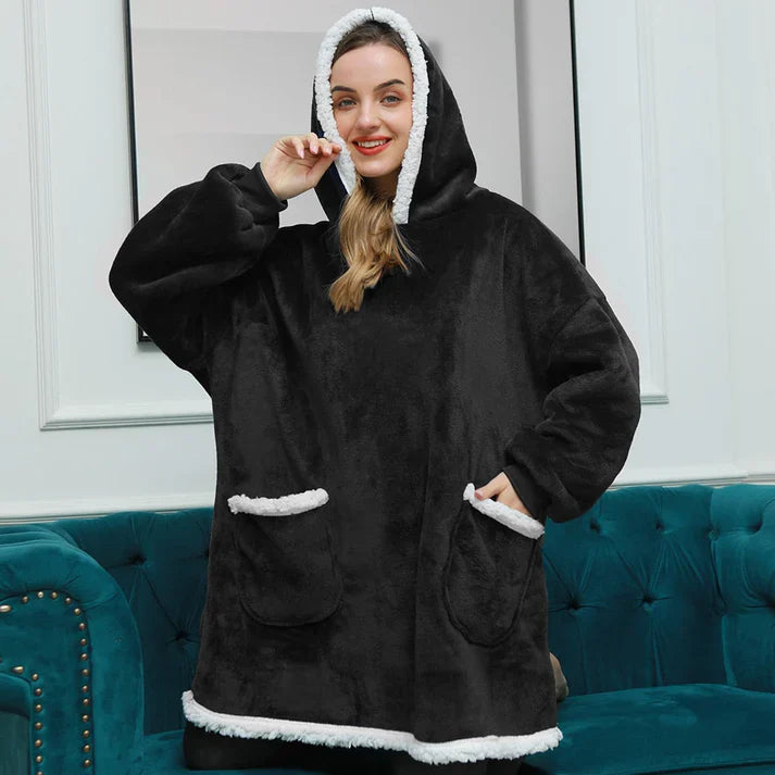 Alicia - Soft Warm Blanket with Hoodie Black