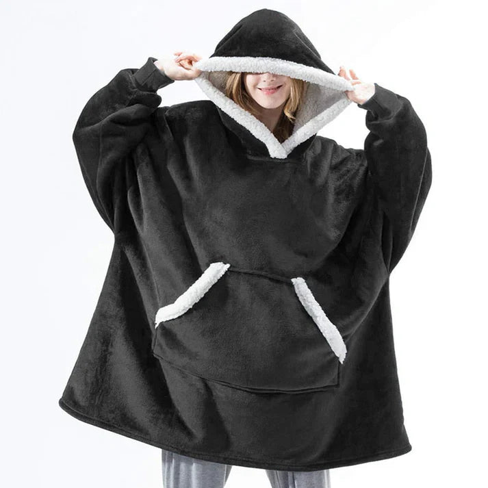 Alicia - Soft Warm Blanket with Hoodie Black