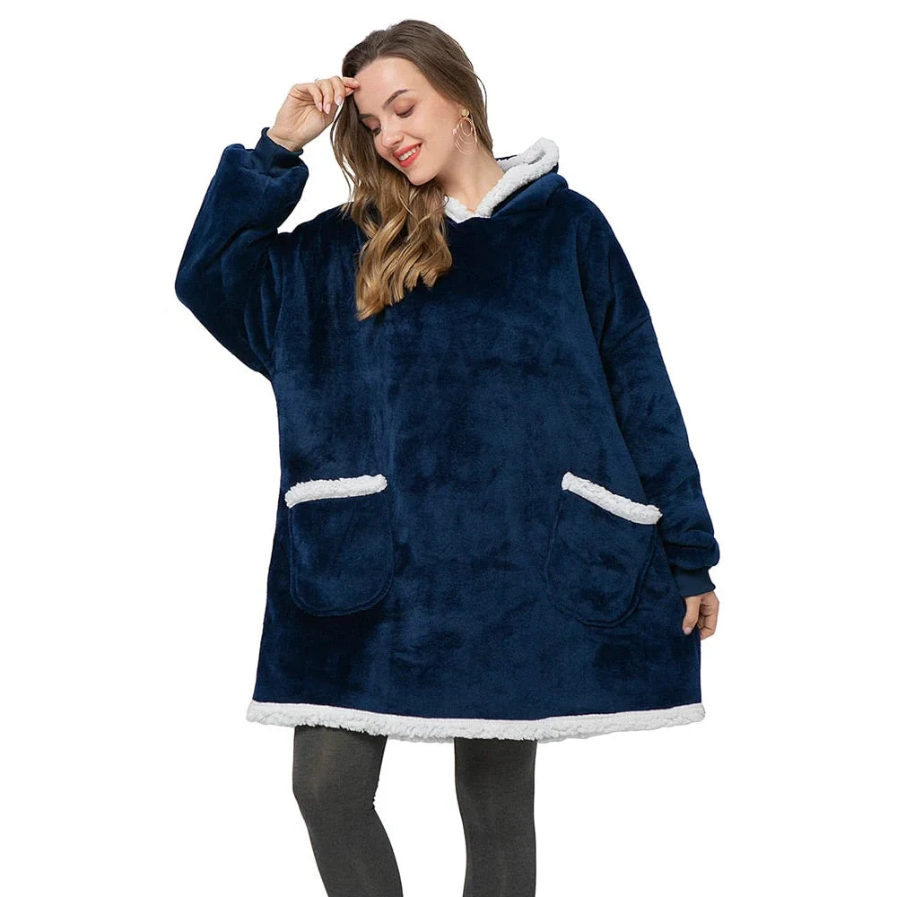 Alicia - Soft Warm Blanket with Hoodie Blue