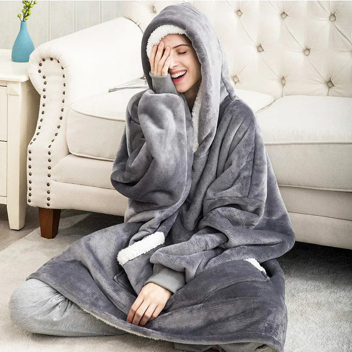 Alicia - Soft Warm Blanket with Hoodie Gray