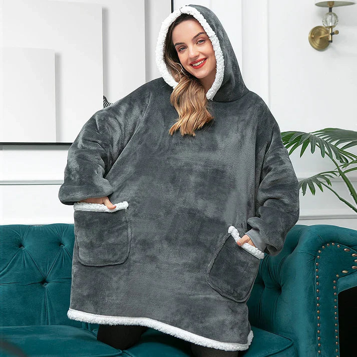 Alicia - Soft Warm Blanket with Hoodie Gray