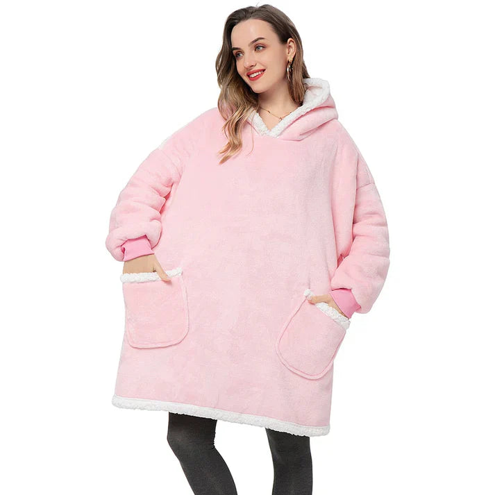 Alicia - Soft Warm Blanket with Hoodie Pink