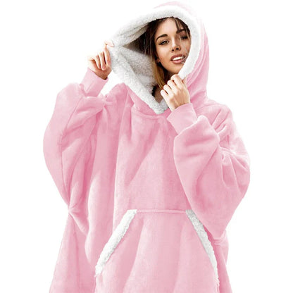 Alicia - Soft Warm Blanket with Hoodie Pink