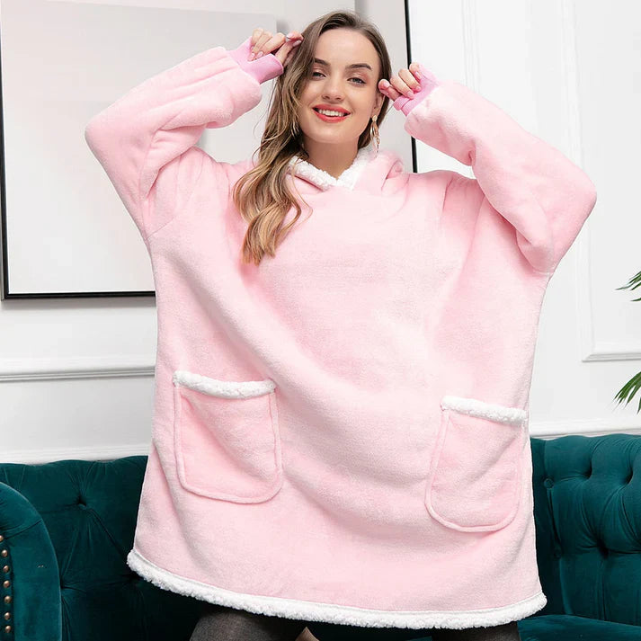 Alicia - Soft Warm Blanket with Hoodie Pink