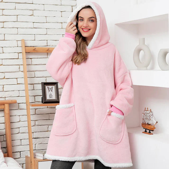 Alicia - Soft Warm Blanket with Hoodie Pink