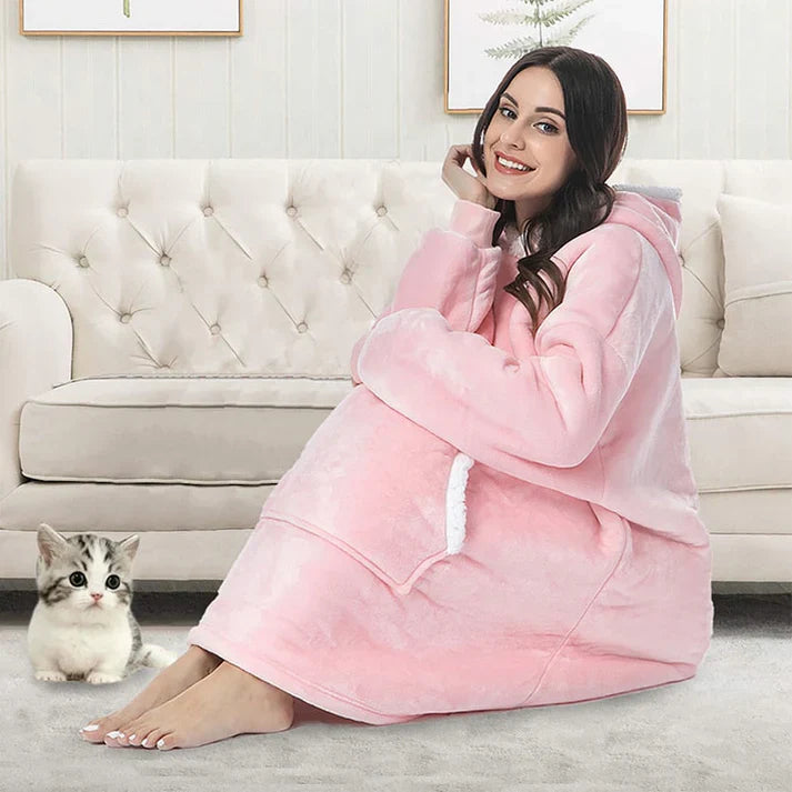 Alicia - Soft Warm Blanket with Hoodie Pink