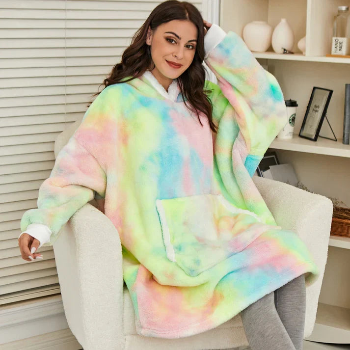 Alicia - Soft Warm Blanket with Hoodie Washed Rainbow