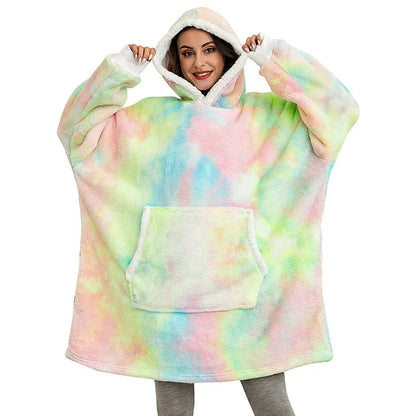 Alicia - Soft Warm Blanket with Hoodie Washed Rainbow