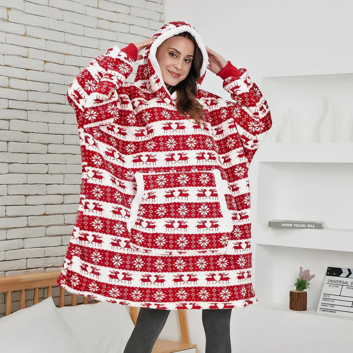 Alicia - Soft Warm Blanket with Hoodie Red Deer