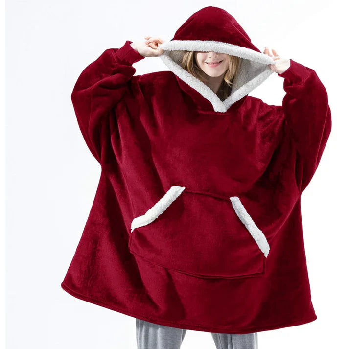 Alicia - Soft Warm Blanket with Hoodie Red