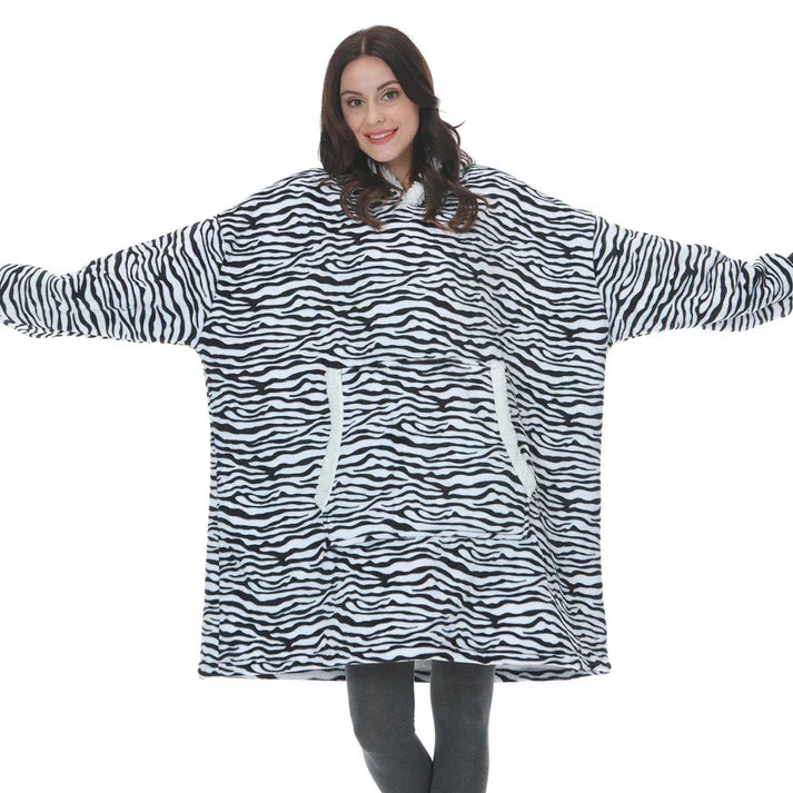 Alicia - Soft Warm Blanket with Hoodie Zebra