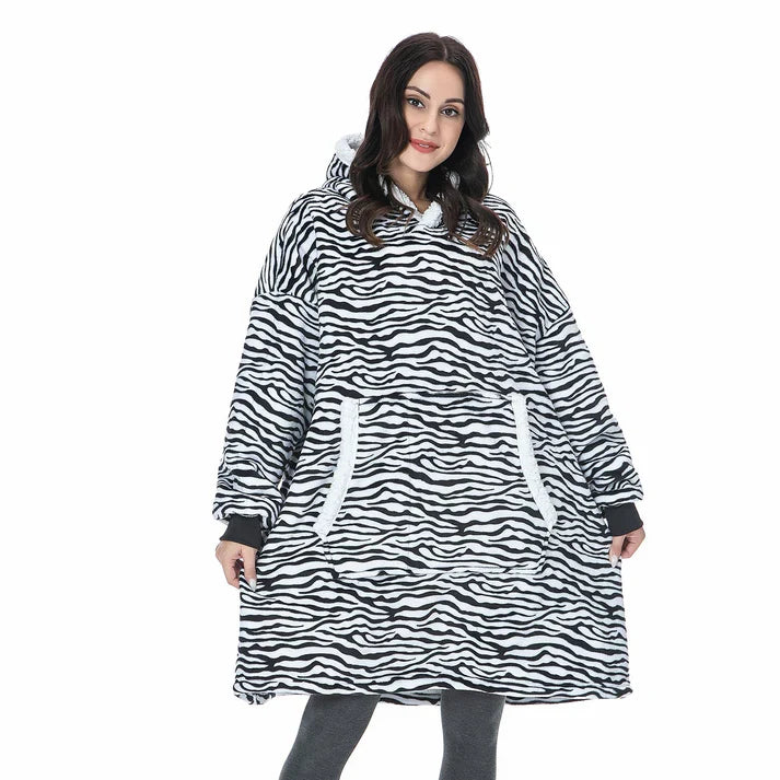 Alicia - Soft Warm Blanket with Hoodie Zebra