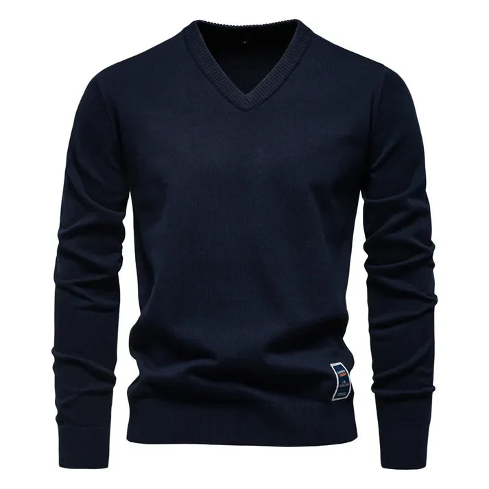 Arend - Casual V-neck Sweater-Navy Blue