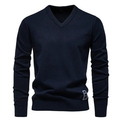 Arend - Casual V-neck Sweater-Navy Blue