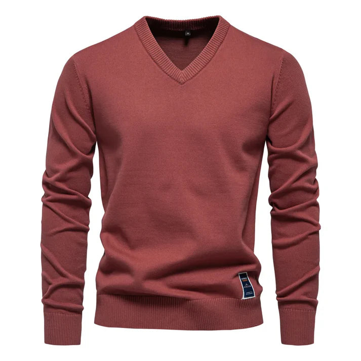 Arend - Casual V-neck Sweater-Red