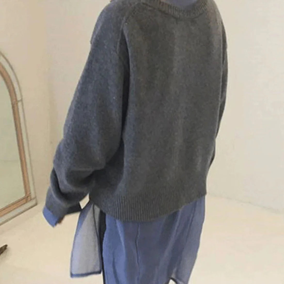 Lisa - Unique Wrap Sweater-Gray