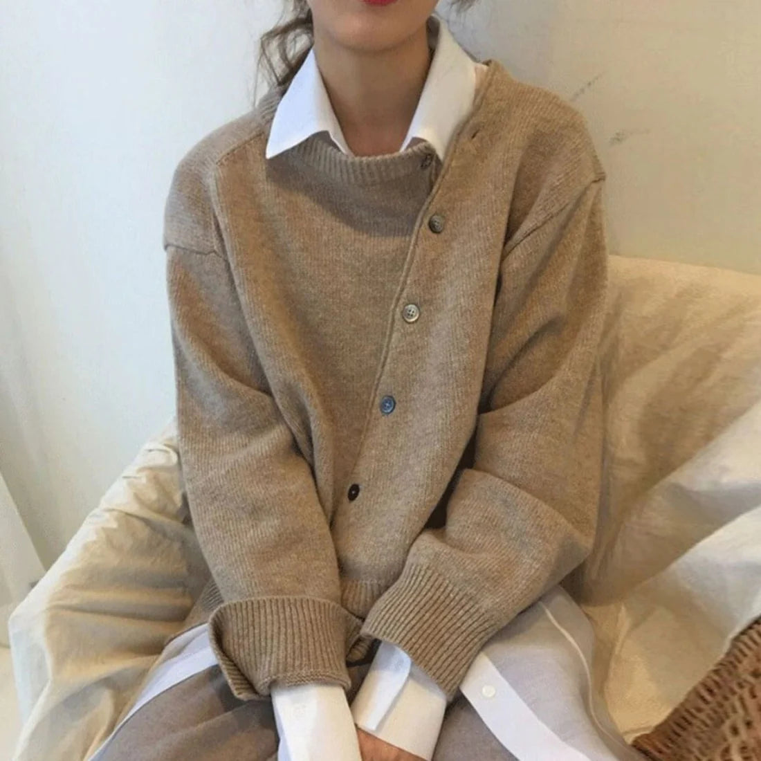 Lisa - Unique Wrap Sweater-Brown