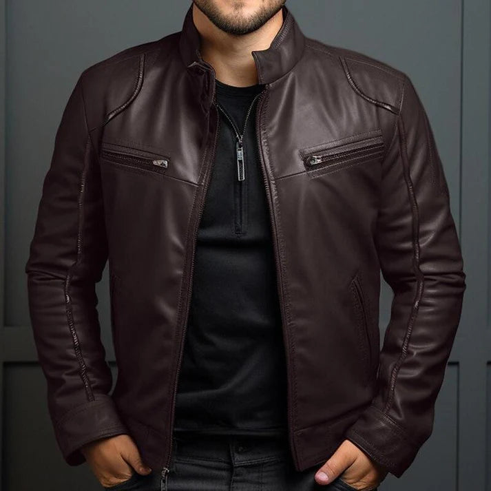 Max - Leather Jacket for Men-Brown