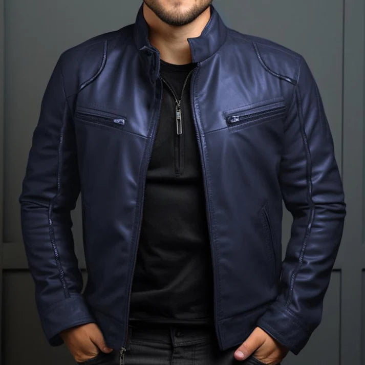 Max - Leather Jacket for Men-Dark Blue