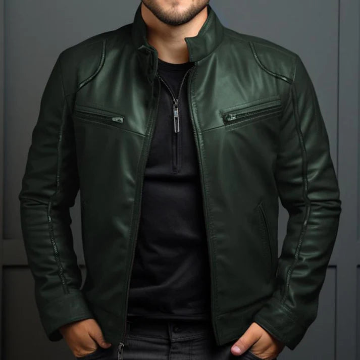 Max - Leather Jacket for Men-Dark Green