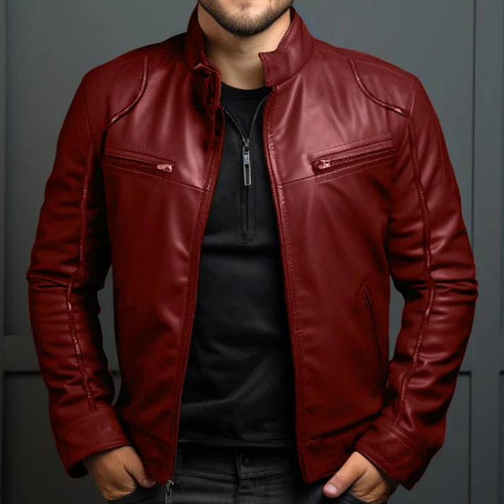 Max - Leather Jacket for Men-Wine Red