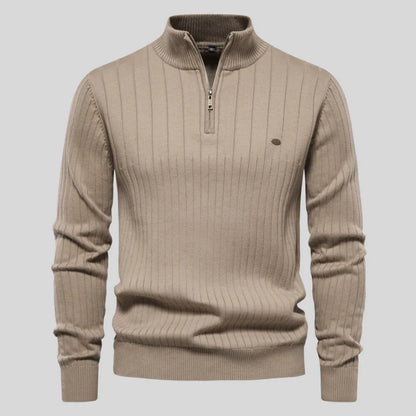 Reinaldo - Stylish Sweater with Short Zipper-Beige