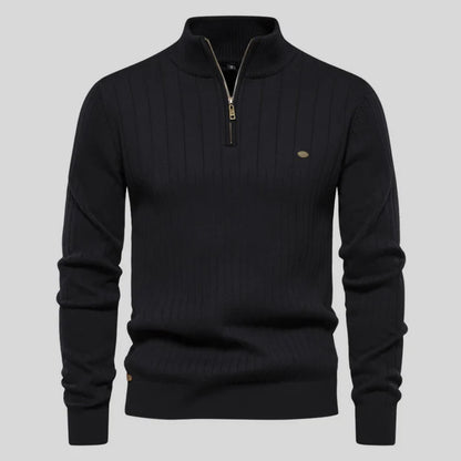 Reinaldo - Stylish Sweater with Short Zipper-Black
