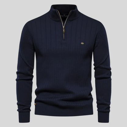 Reinaldo - Stylish Sweater with Short Zipper-Blue