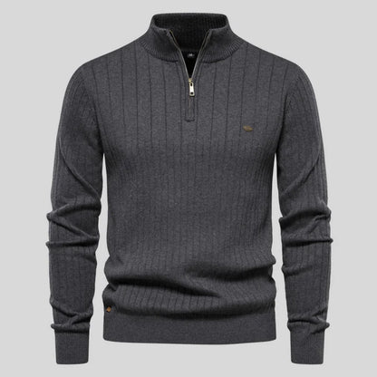 Reinaldo - Stylish Sweater with Short Zipper-Gray