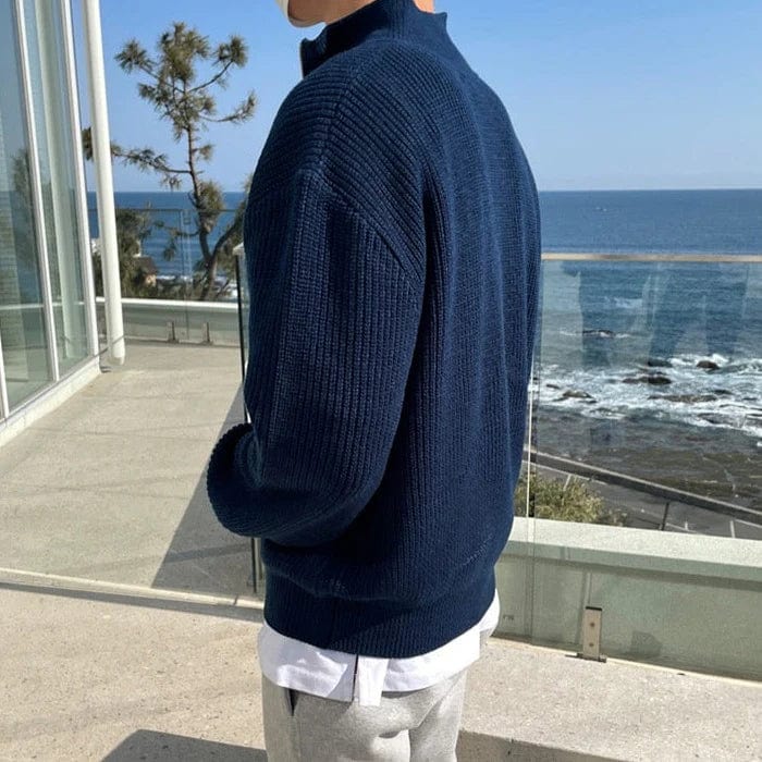 Shawn - Classic Old Money Zip Sweater-Navy Blue